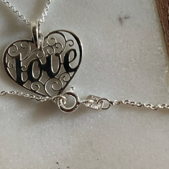 .925 Solid Sterling Silver LOVE Heart Necklace Heart Chain Italian Chain .925 - Picture 3 of 10